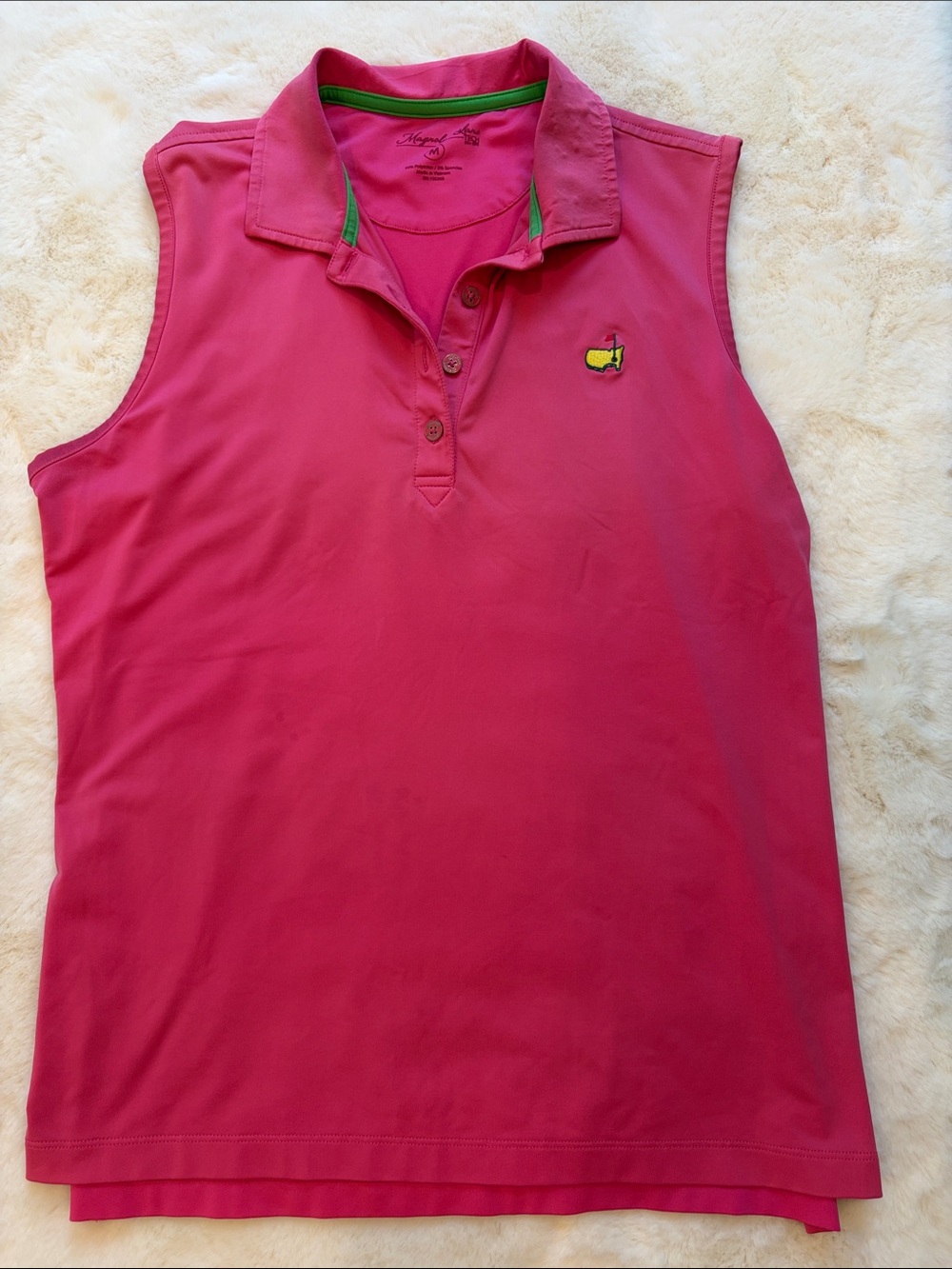Masters Magnolia Sleeveless Polo Top - Bright Pink with Green Trim